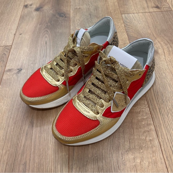 Phillipe Model red and gold glitter lace up sneakers - Size 35 - Picture 1 of 10